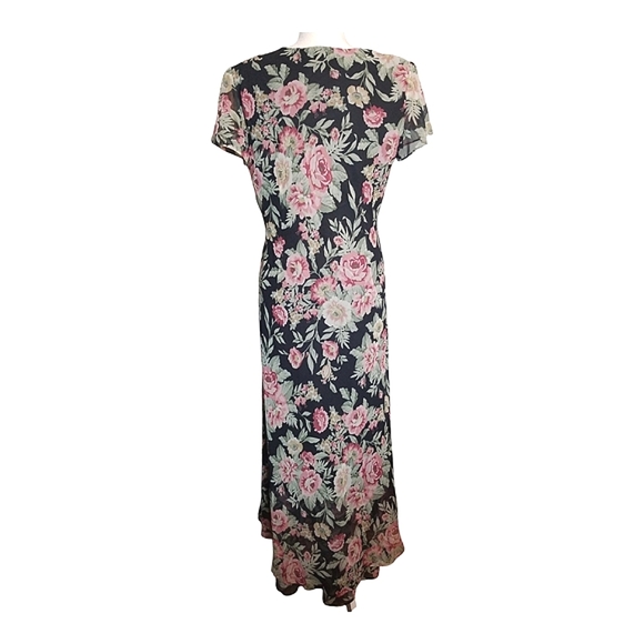 Positive Attitude Black with Pink Floral Flutter Sleeve Maxi Dress - Picture 6 of 8